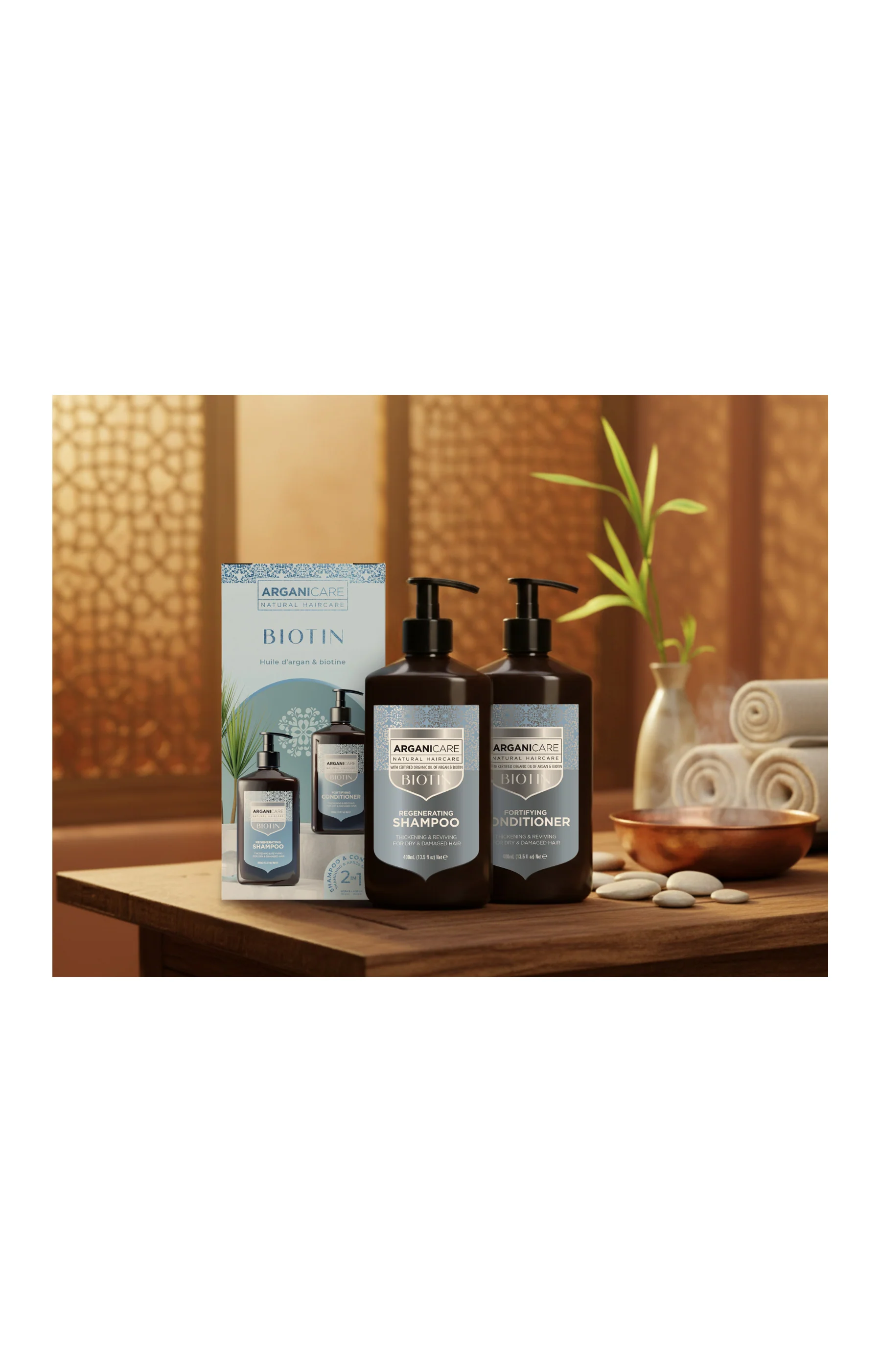 Coffret shampoing & après-shampoing réparateur - Biotine - Cheveux secs & abîmés - 2 x 400 ml - Image 2