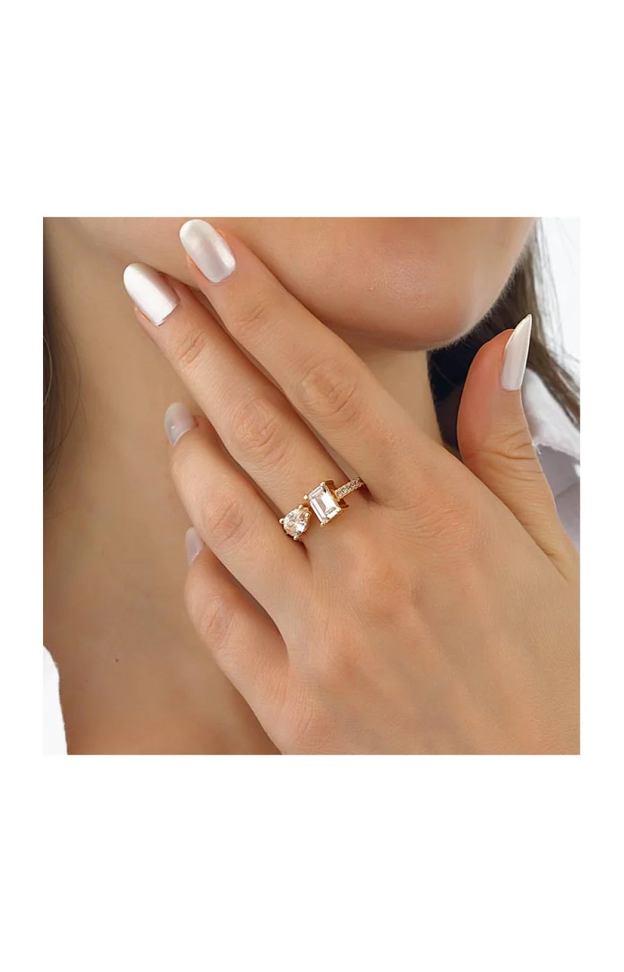 Bague ajustable - Laiton plaqué or & zircons - Image 2