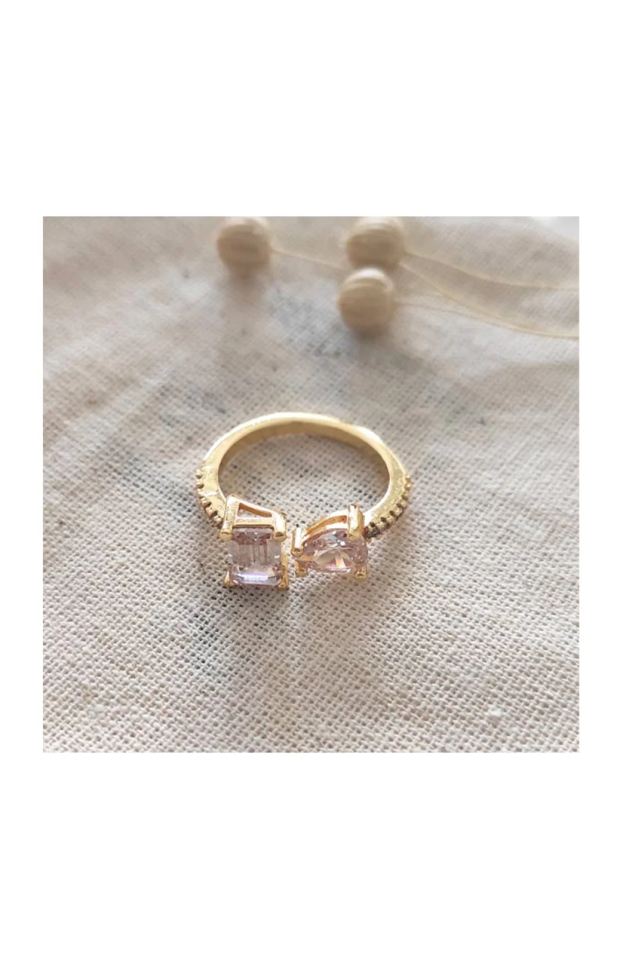 Bague ajustable - Laiton plaqué or & zircons - Image 3