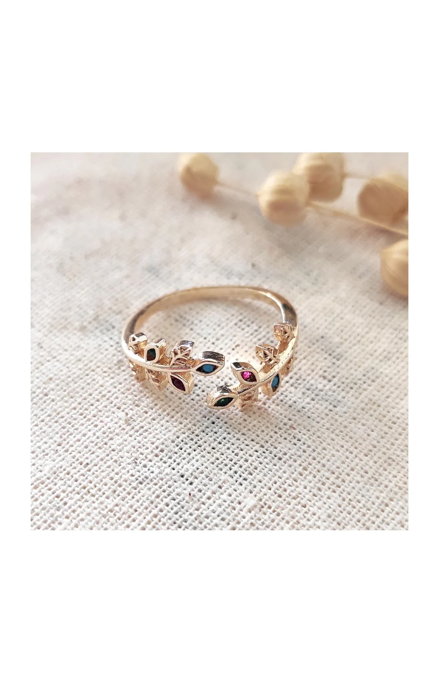 Bague ajustable - Laiton plaqué or & zircons - Image 2