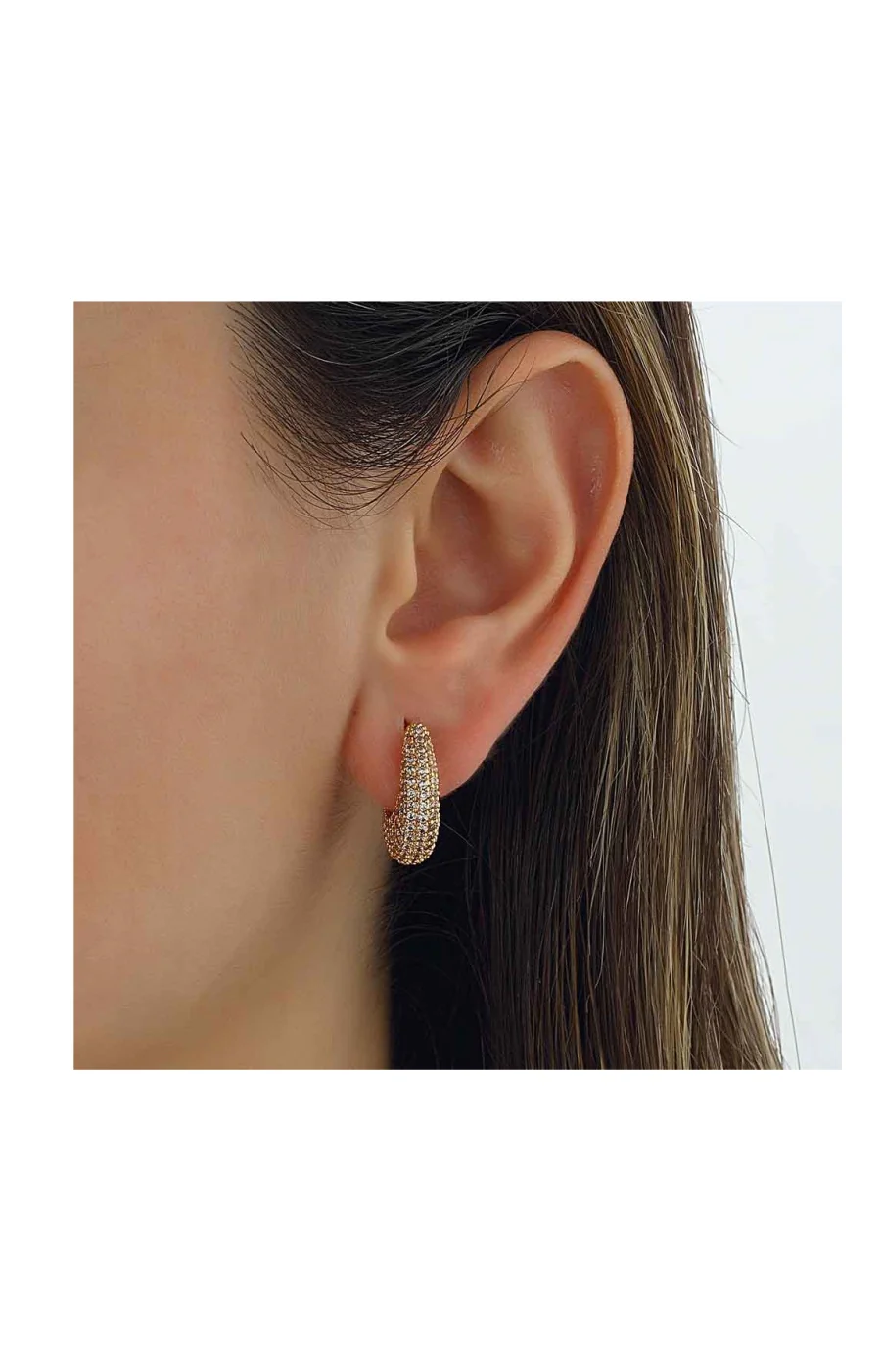 Boucles d'oreilles - Laiton plaqué or & zircons - Image 2
