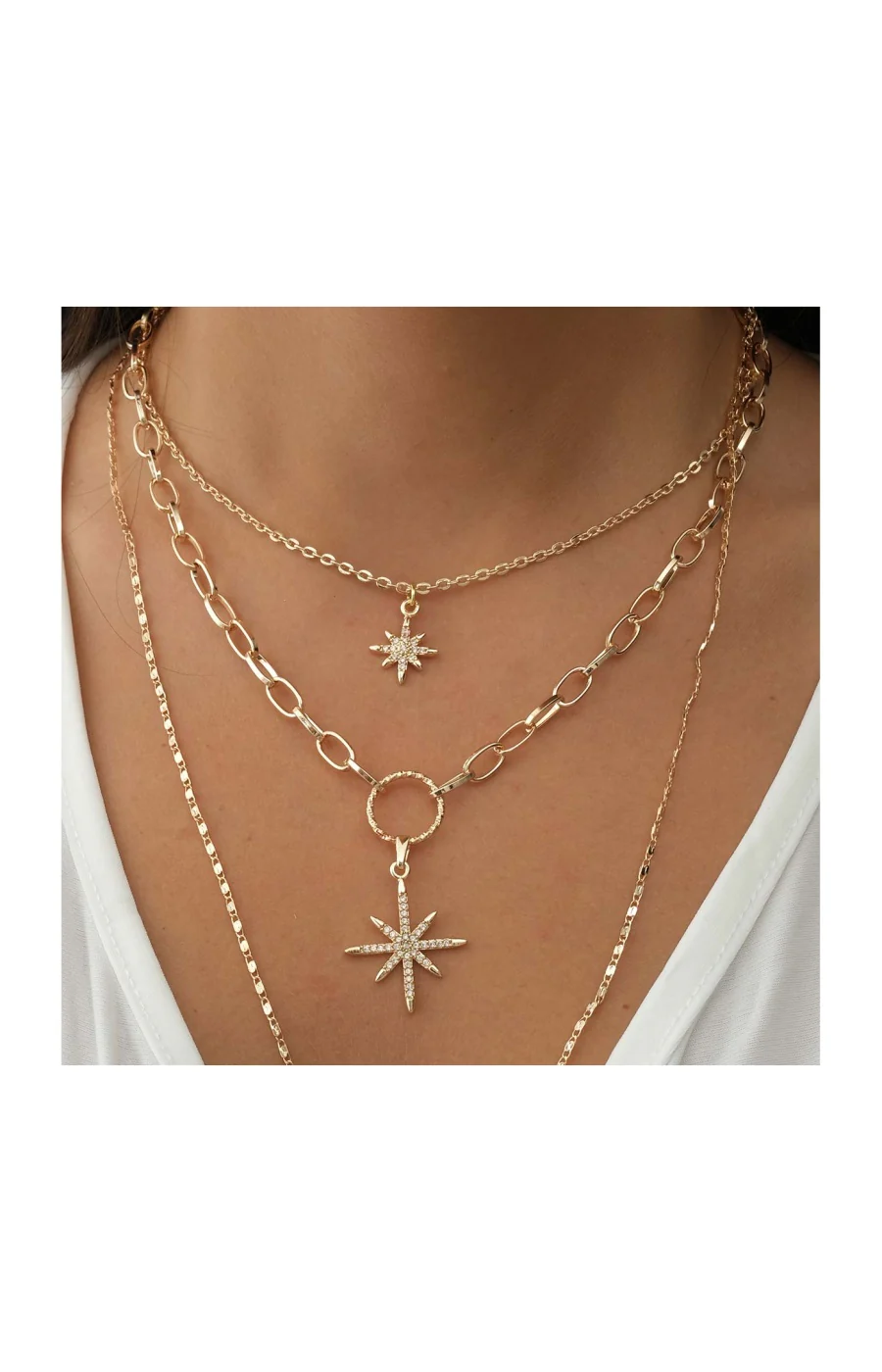 Collier multiples - Laiton plaqué or & zircons - Image 2