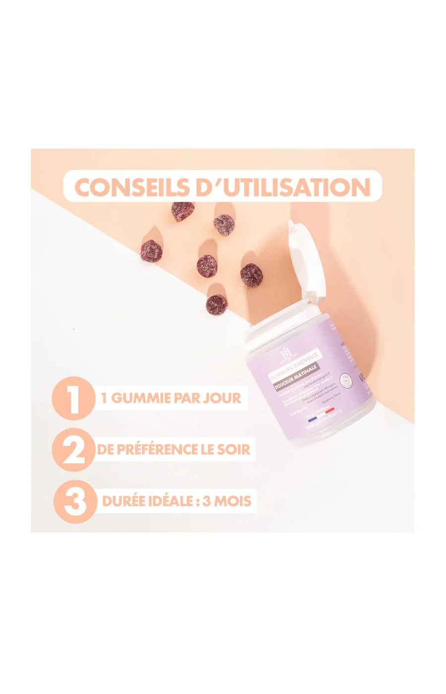 Gummies pousse des cheveux - Douceur matinale - Myrtille - 1 mois - Image 2