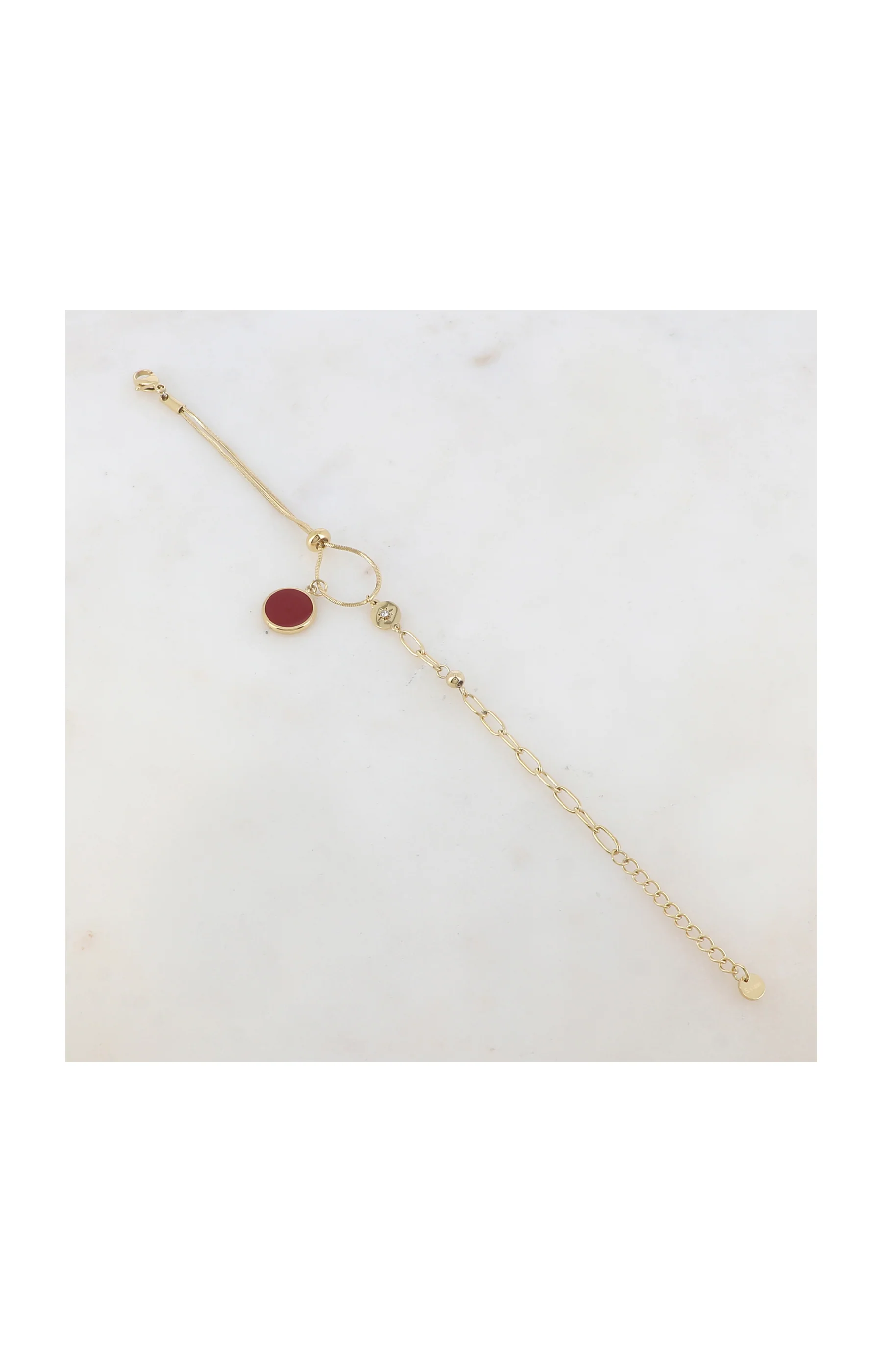 Bracelet - Acier inoxydable, email & strass - Doré & rouge - Image 2
