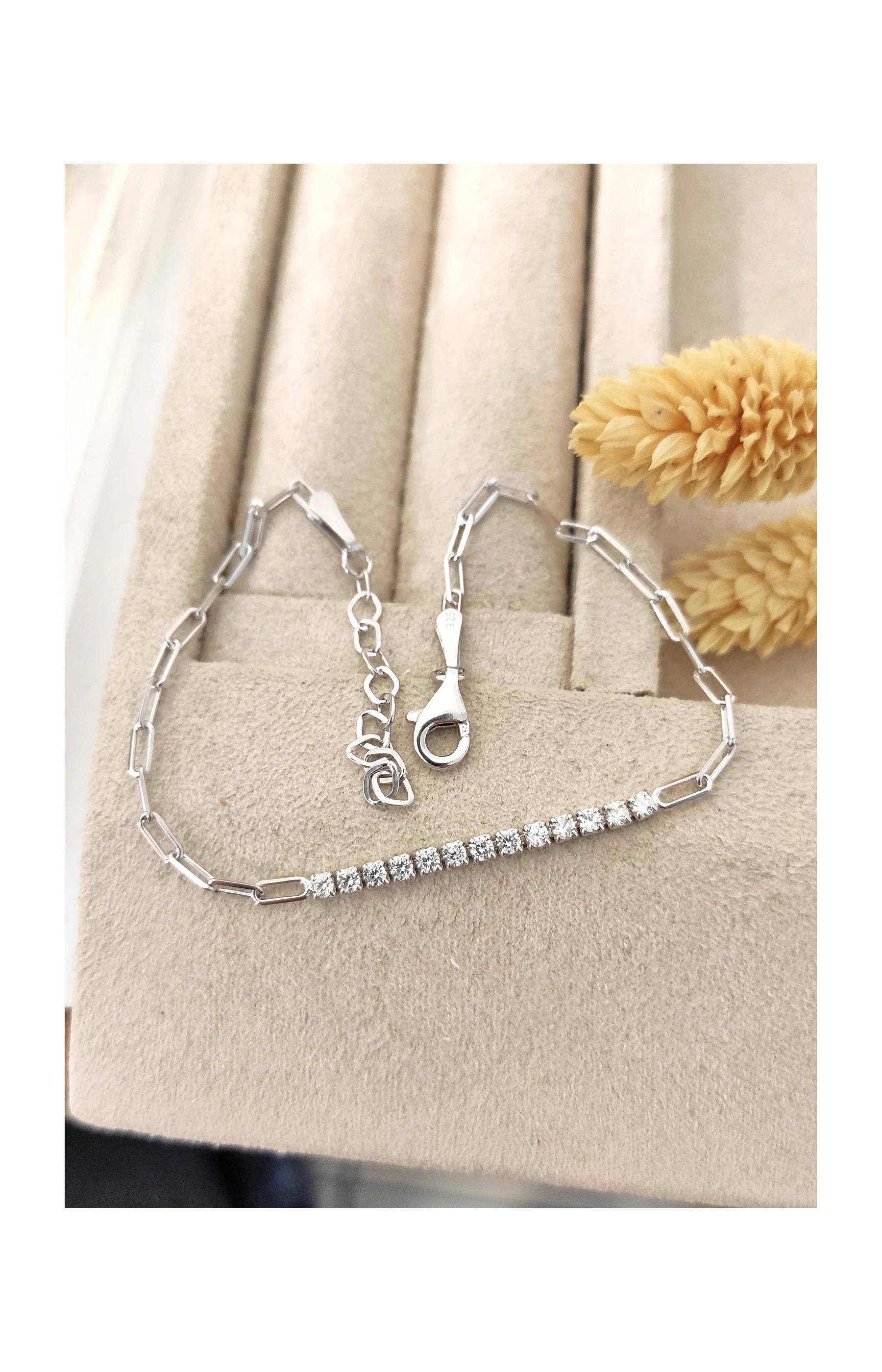 Bracelet argenté – Argent 925 & zircons – 19 cm - Image 2