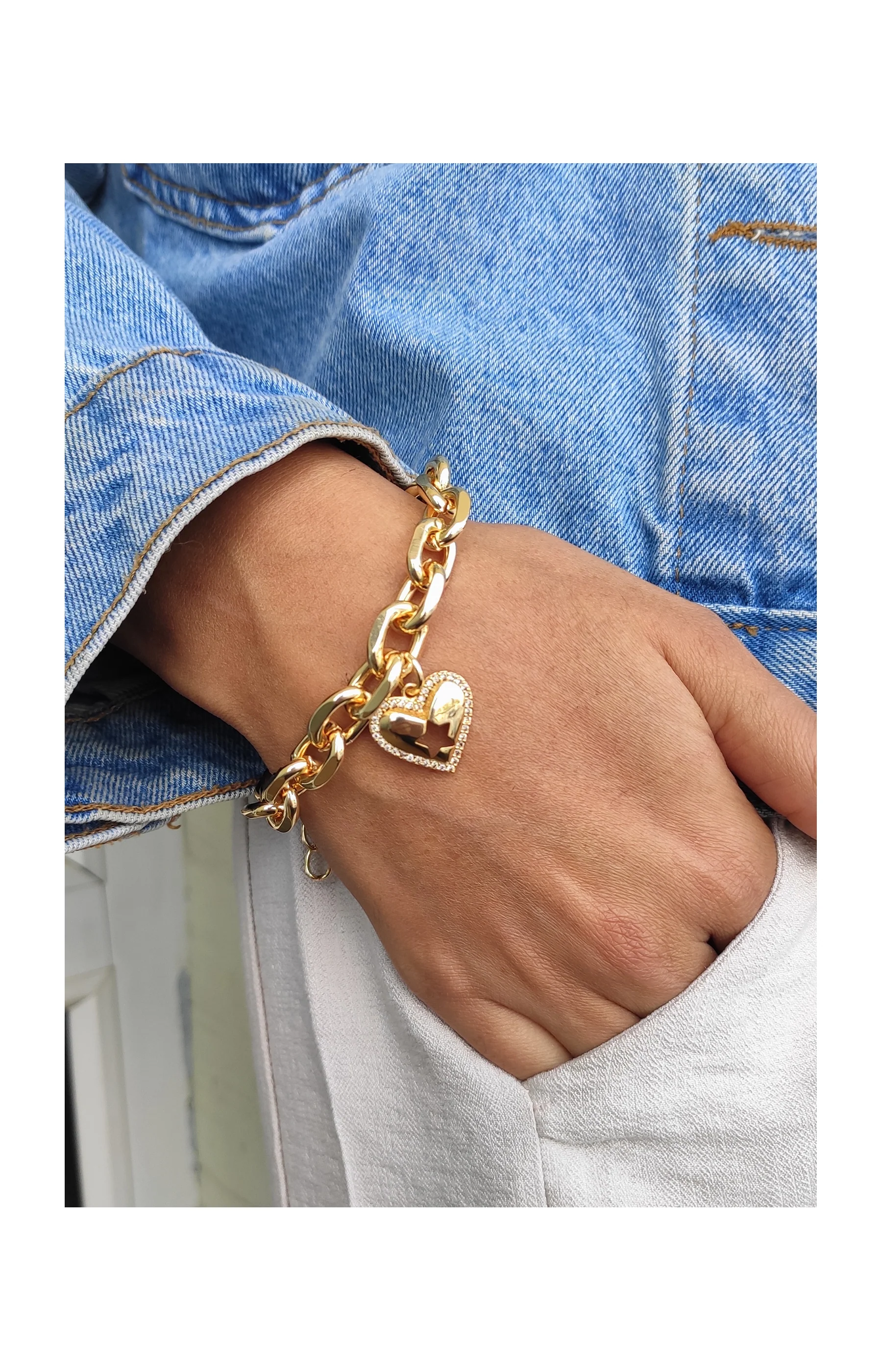 Bracelet cœur & étoile - Laiton plaqué or & zircon - Image 2