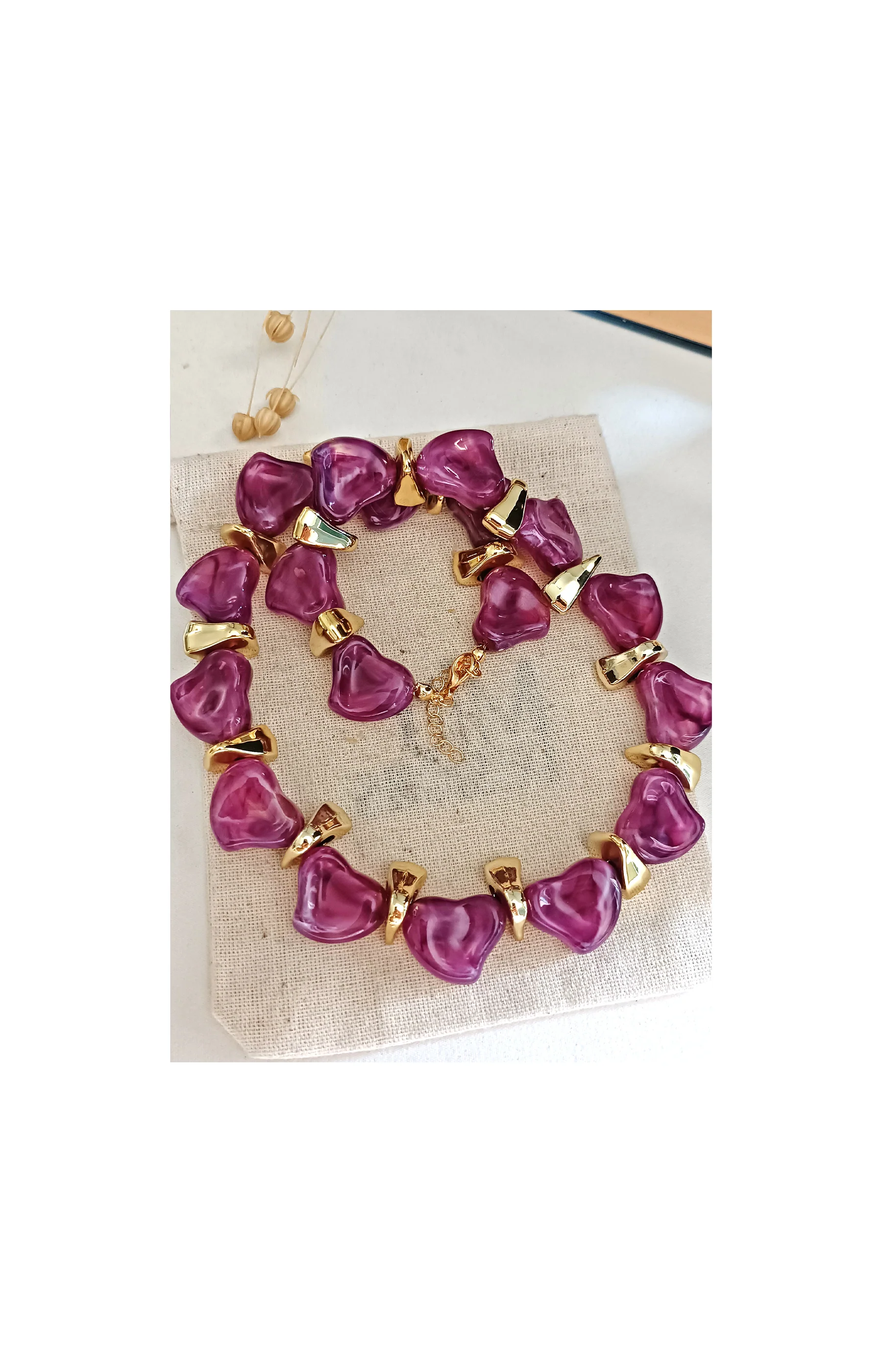 Collier – Laiton plaqué or & maillons effet résine - Violet - Image 2