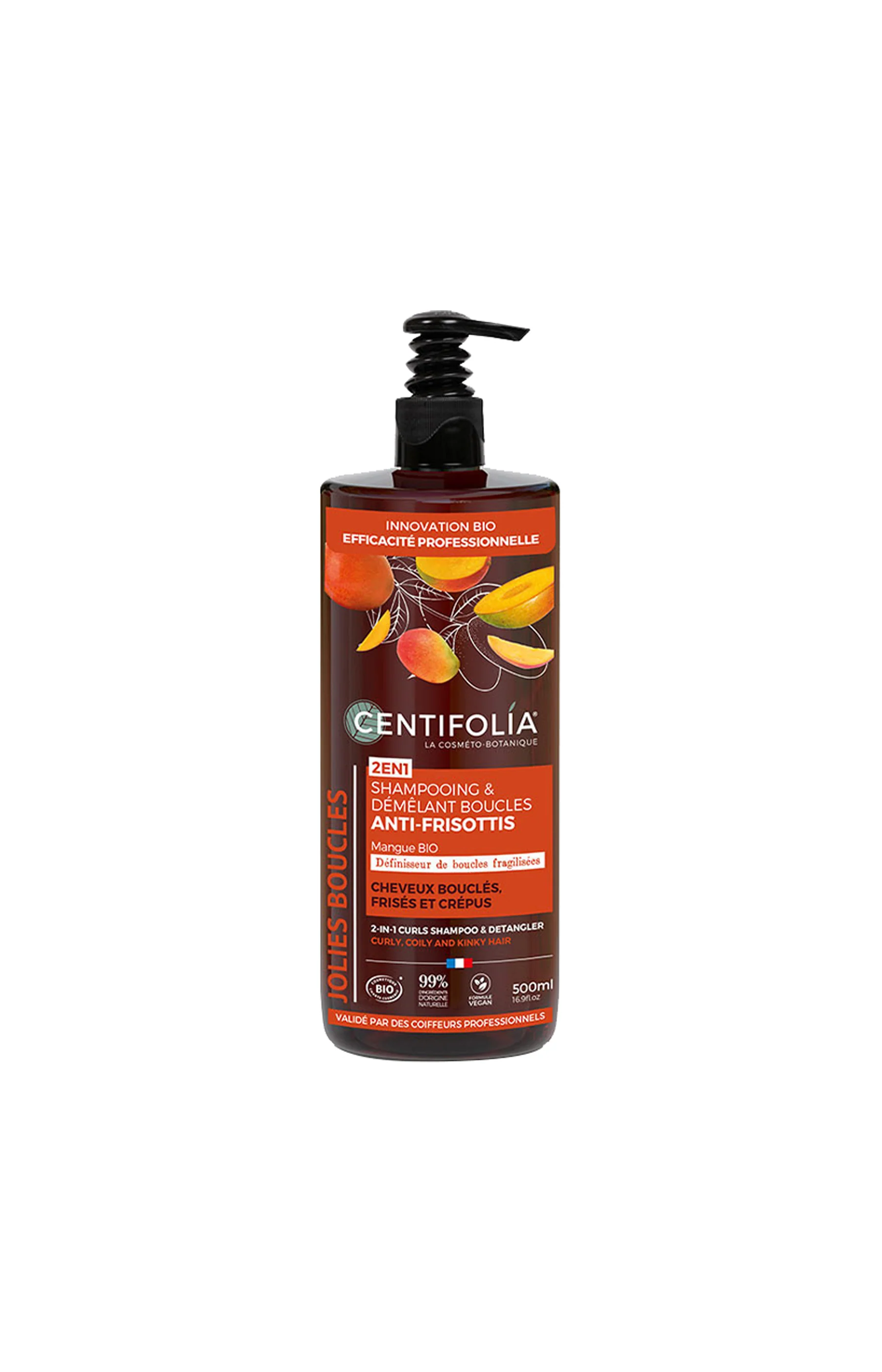 Shampoing démêlant 2-en-1 anti-frisottis bio - Mangue - Cheveux bouclés - 500 ml