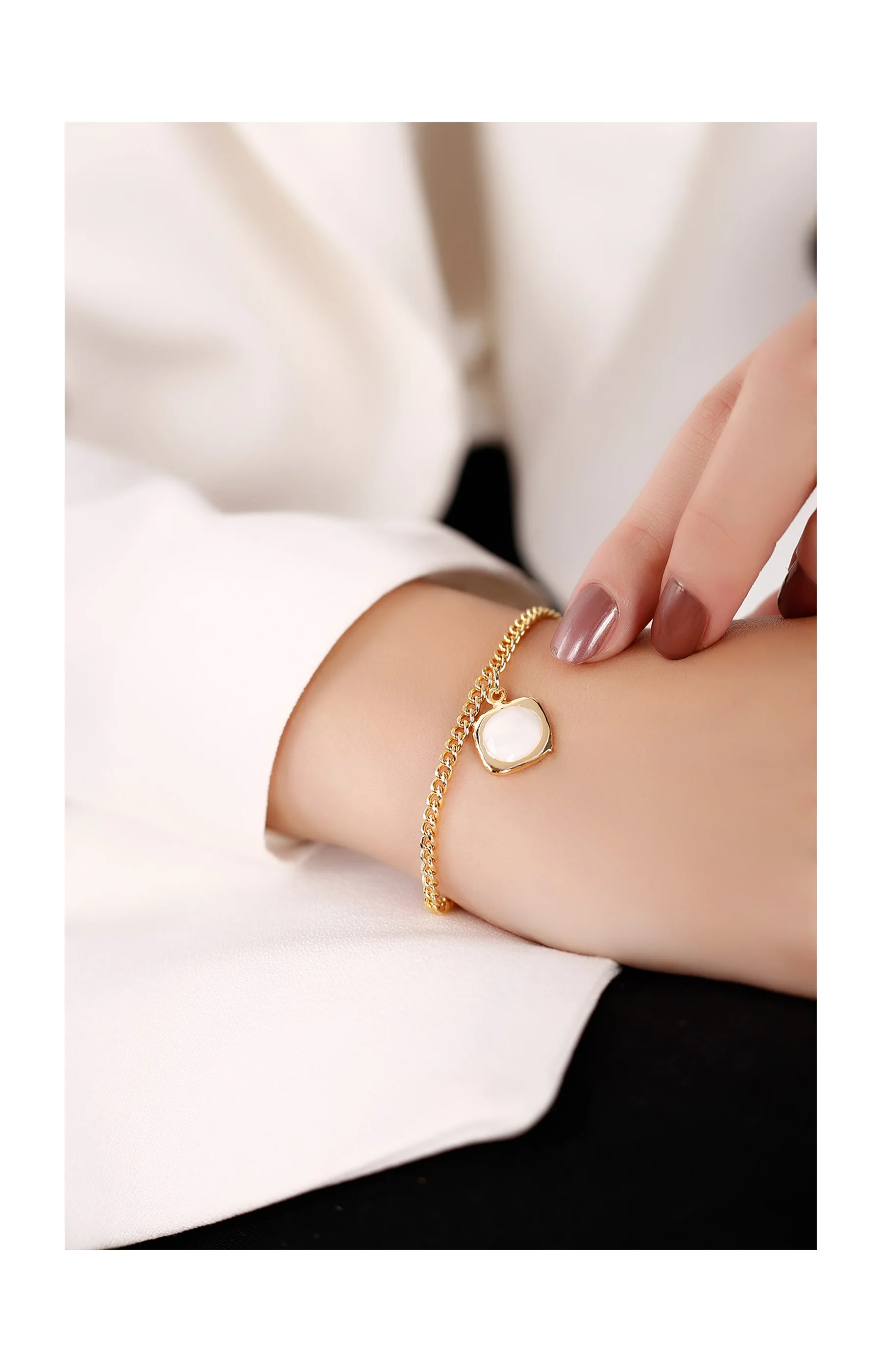 Bracelet chaîne & pendentif nacré - Laiton plaqué or - Image 2