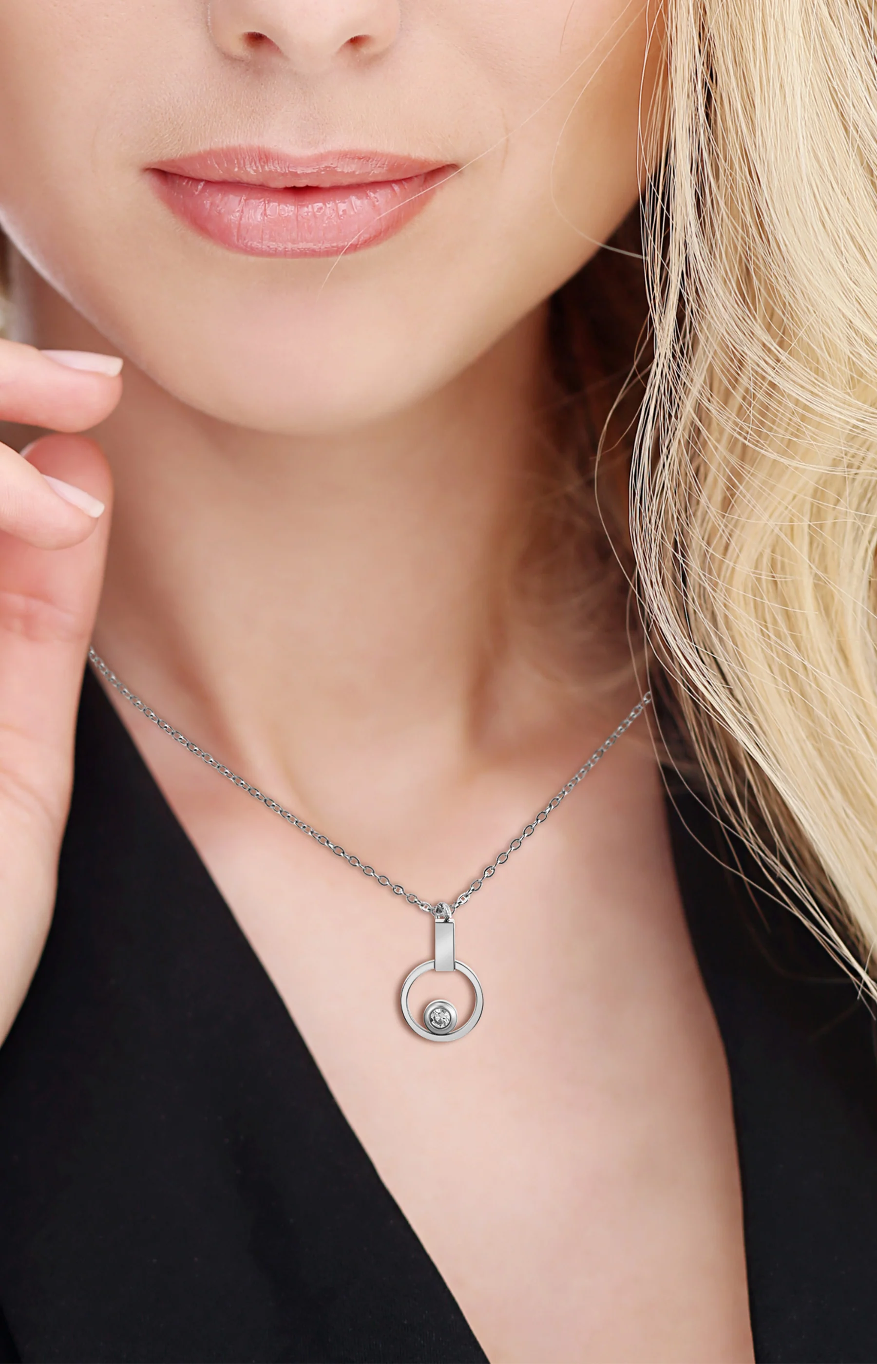 Collier pendentif - Acier inoxydable & cristal - Argenté - Image 3