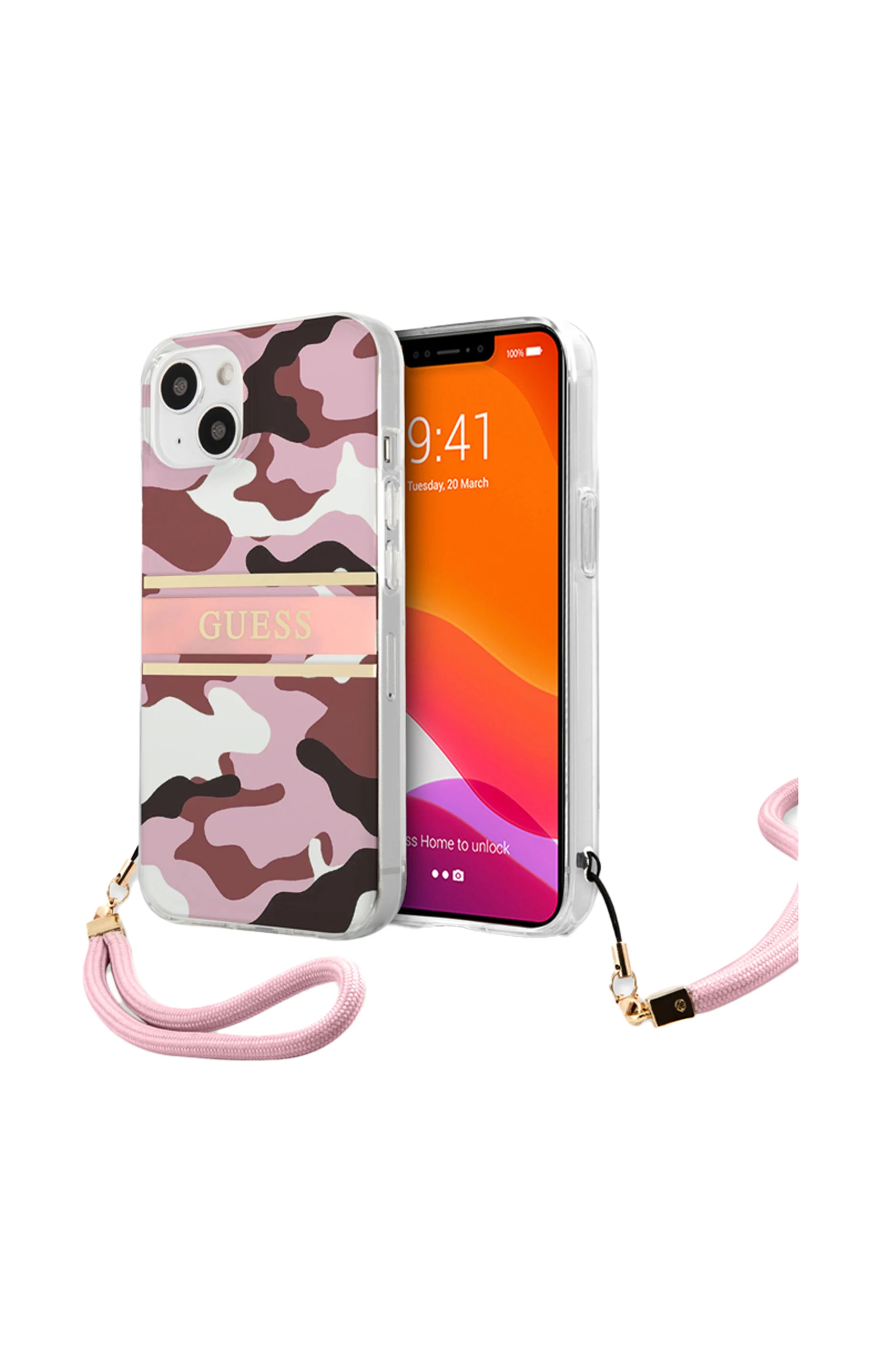 Coque de protection & cordon Guess - Iphone 13 - Rose - Image 2