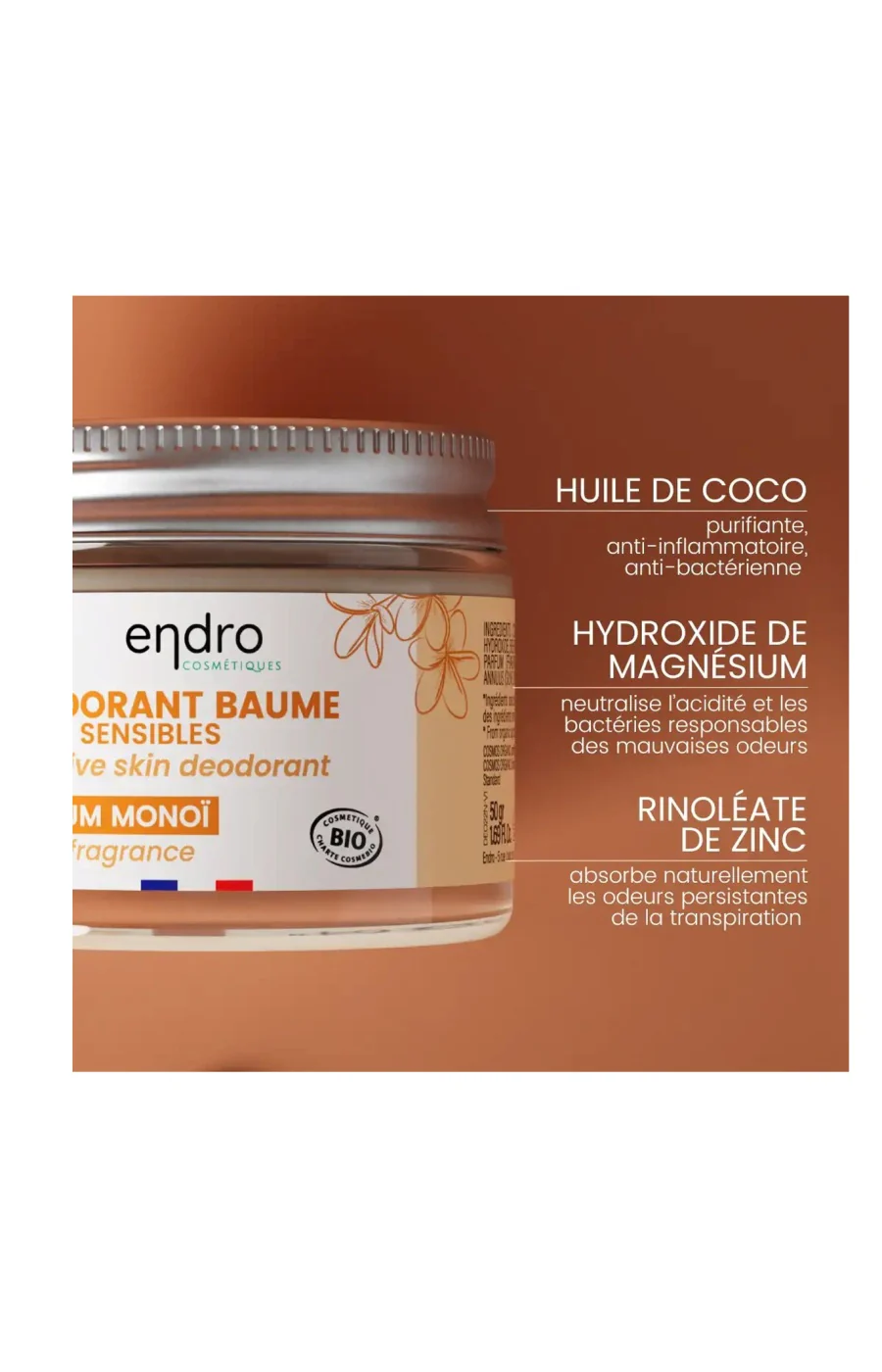 Déodorant baume peaux sensibles bio - Monoï - Corps - 50 ml - Image 4