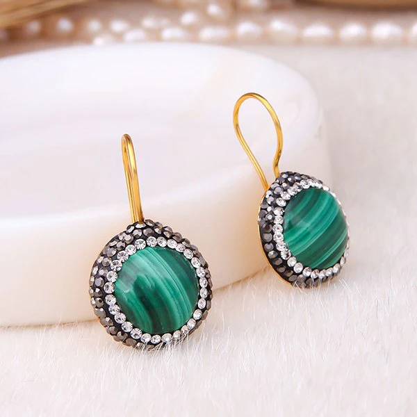 Boucles d'oreilles - Laiton plaqué or & malachite - Image 2