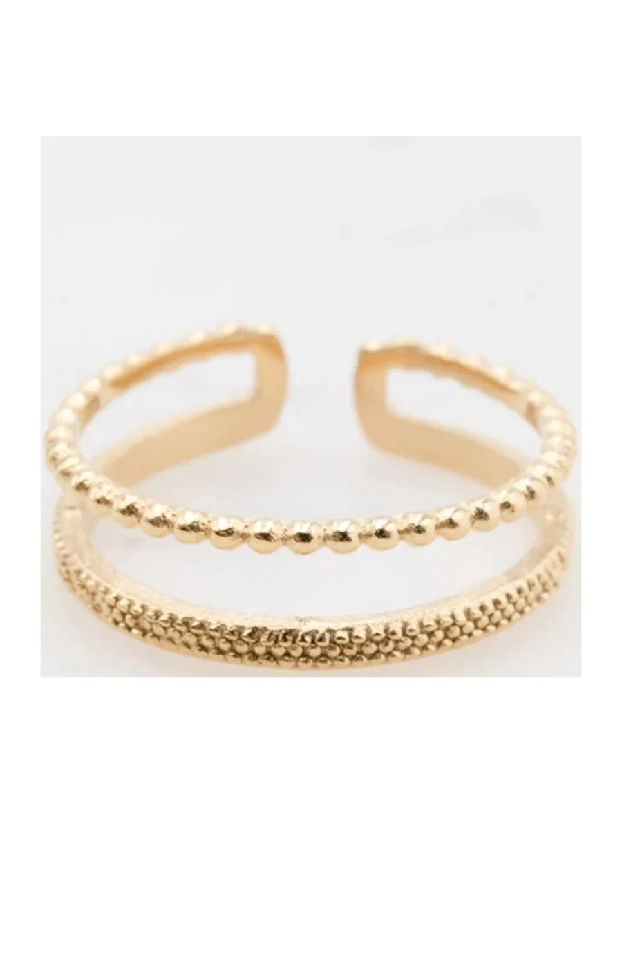 Bague 2 rangs - Acier inoxydable & rhodium