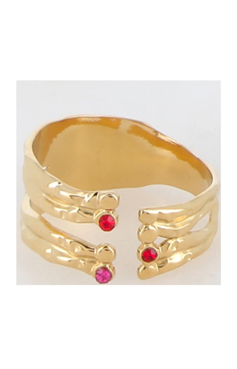 Bague multi-rangs - Acier inoxydable doré & zirconium rose