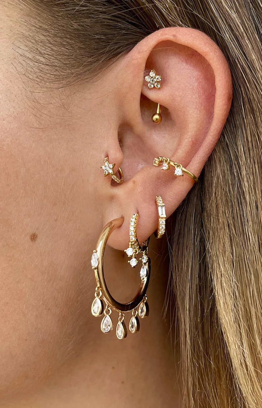 Boucles d'oreilles créoles - Coco Hoops - Laiton plaqué argent 10 microns & strass - Image 2