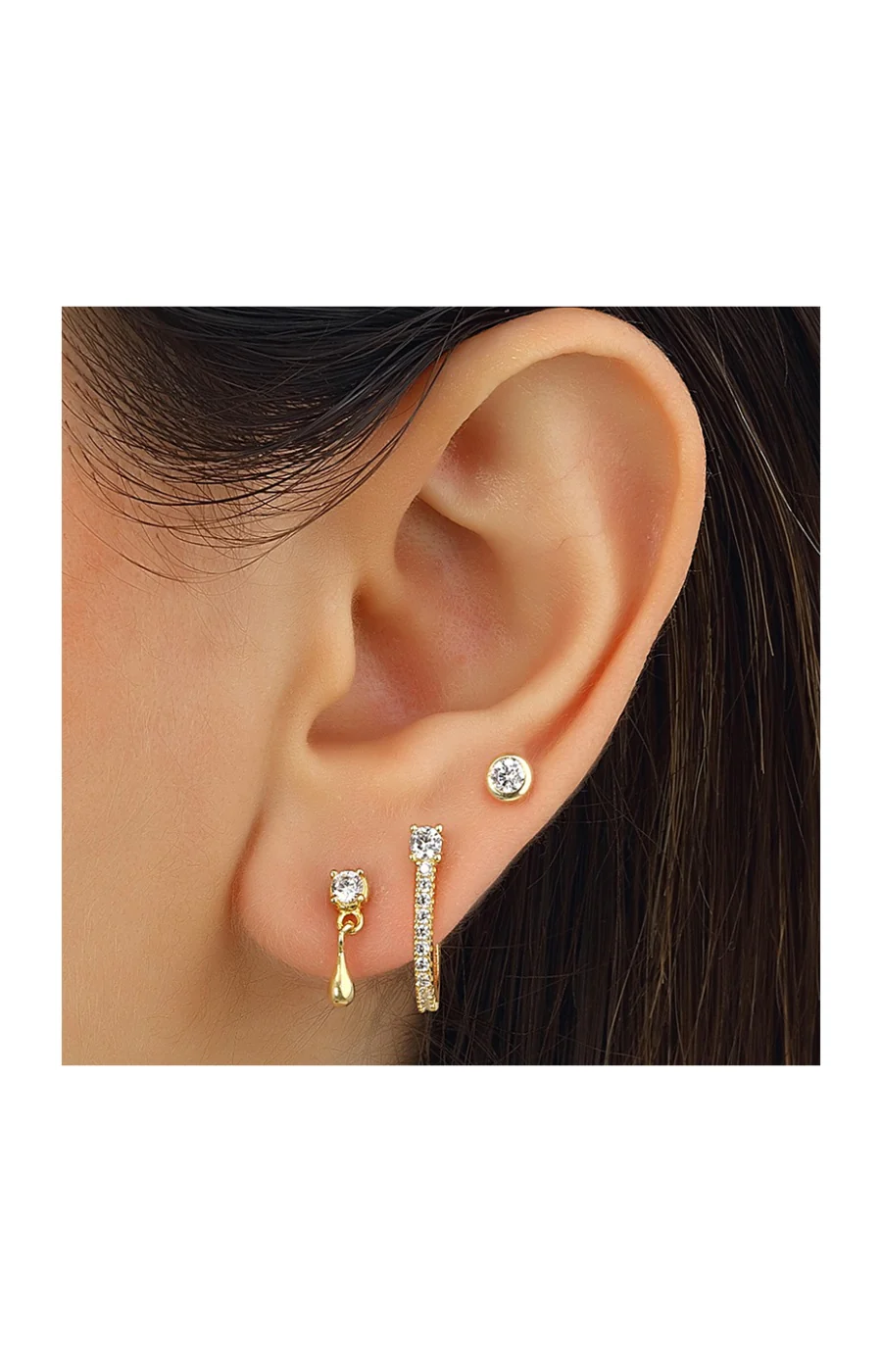 Set de boucles d'oreilles - Argent 925/000 plaqué or & zircons