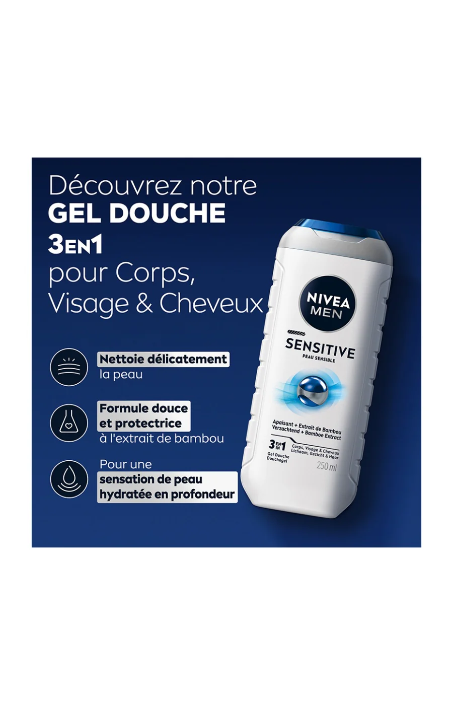 Gel douche aux extraits de bambou - Peaux sensibles - Homme - 500 ml - Image 3