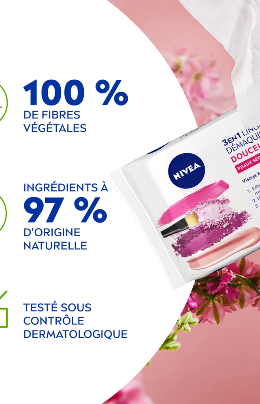 Lingettes démaquillantes douceur -  Peaux sèches - 20 unités - Image 2