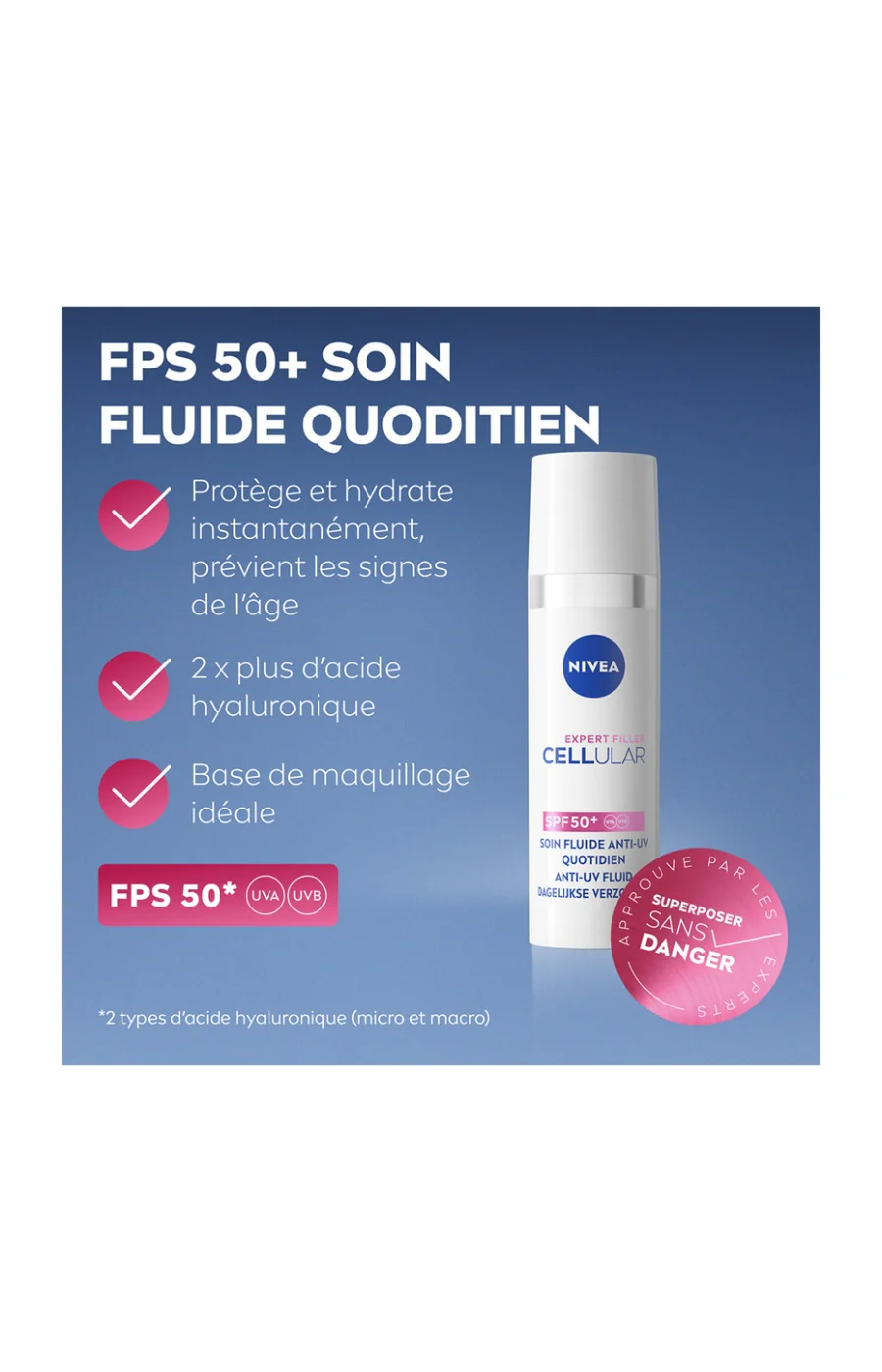 Soin fluide anti UV SPF 50+ - Cellular Expert Filler - Acide hyaluronique - Visage - 30 ml - Image 8