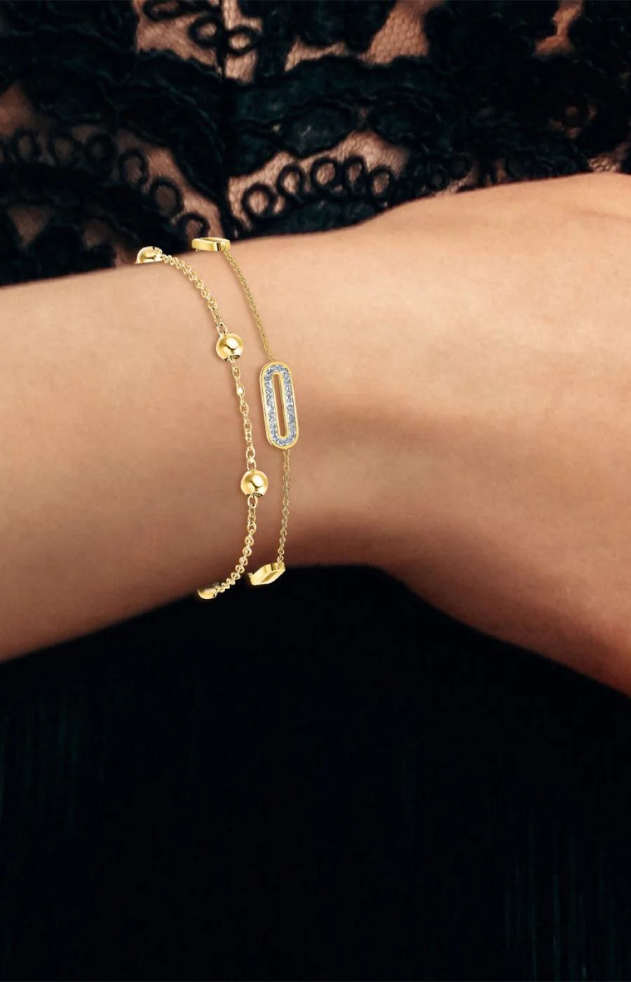 Bracelets - Acier inoxydable doré & cristaux - Image 2