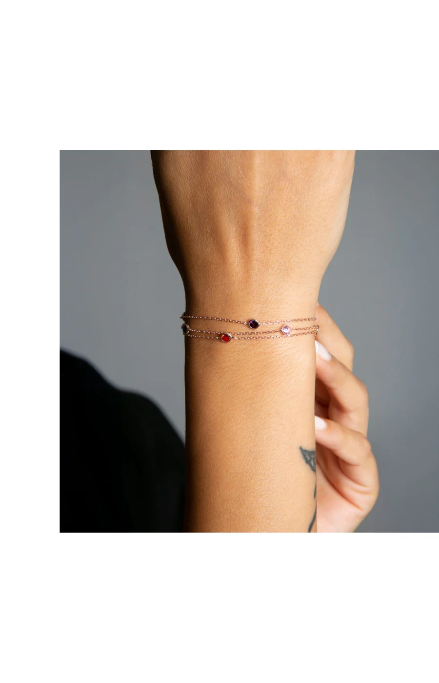 Bracelet multi-rangs doré rose - Argent 925 plaqué or rose & zircon - Image 2
