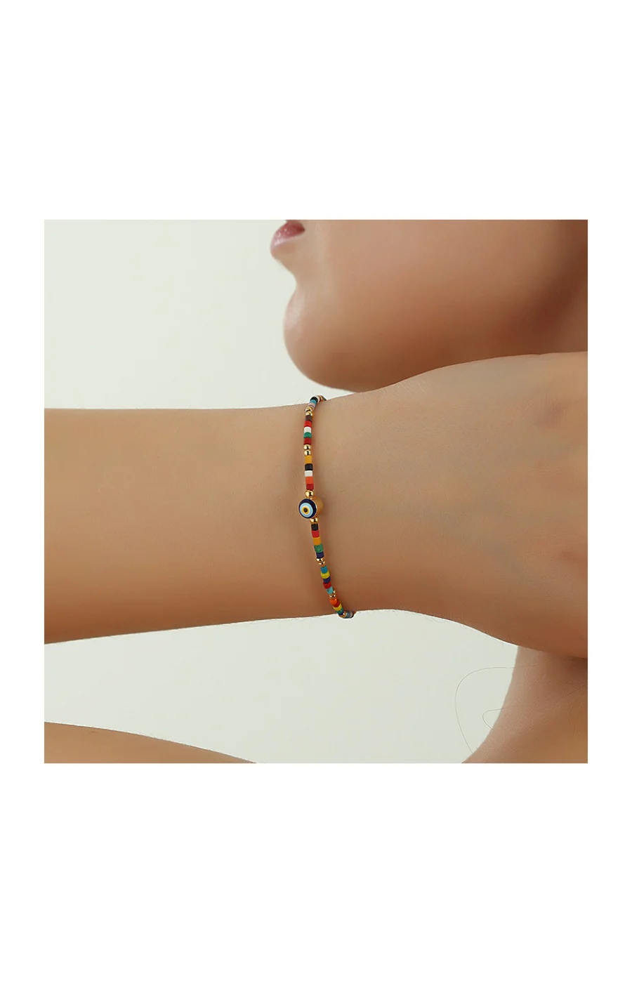 Bracelet œil - Laiton plaqué or & pierres - Image 2