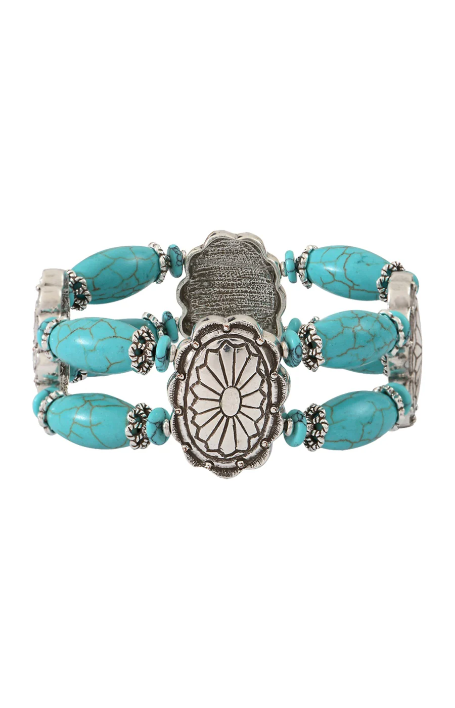 Bracelet motifs Ethnic - Métal argenté & howlite - Image 2