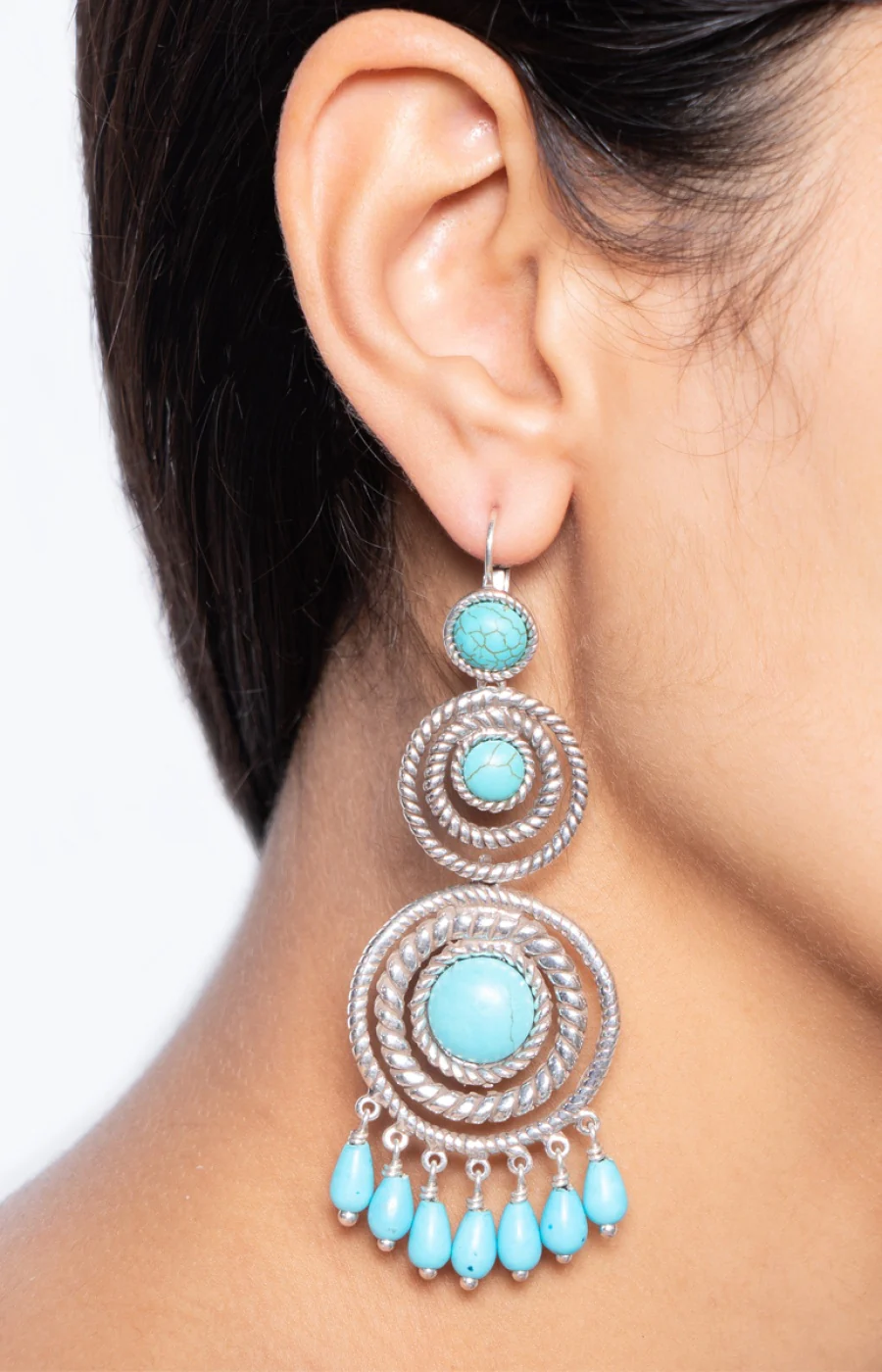 Boucles d'oreilles Arizona - Alliage & howlite turquoise - Image 3