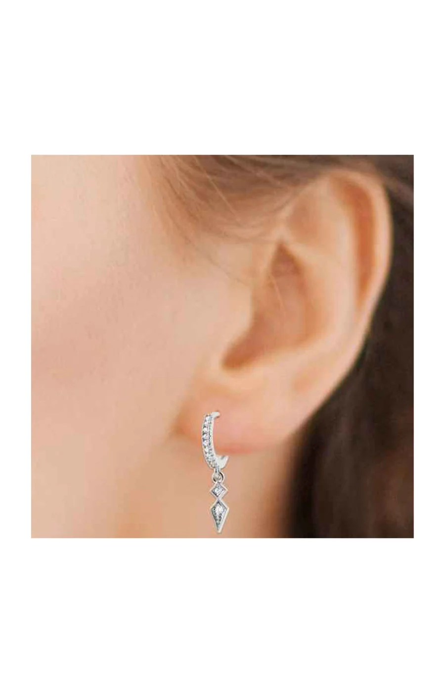 Boucles d'oreilles créoles & pampilles - Argent 925/1000 rhodié/1000 rhodié & oxyde de zirconium - Image 2