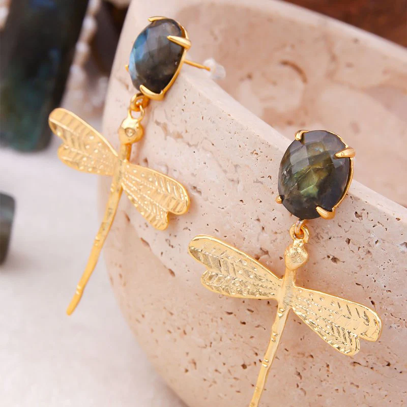 Boucles d'oreilles - Laiton plaqué or & labradorite - Image 3