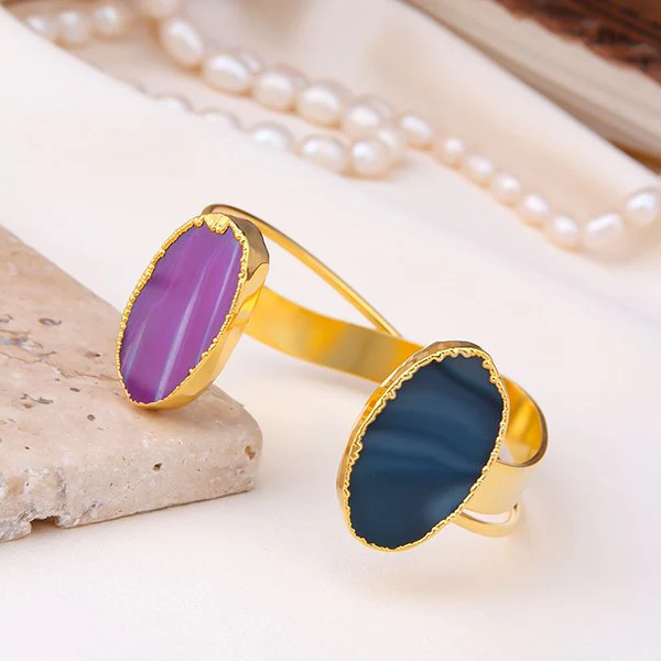 Bracelet - Laiton plaqué or & agate - Image 2