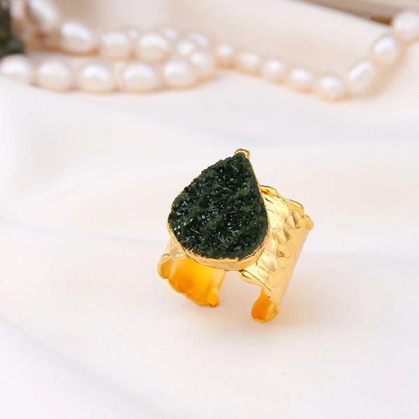 Bague - Laiton plaqué or & quartz