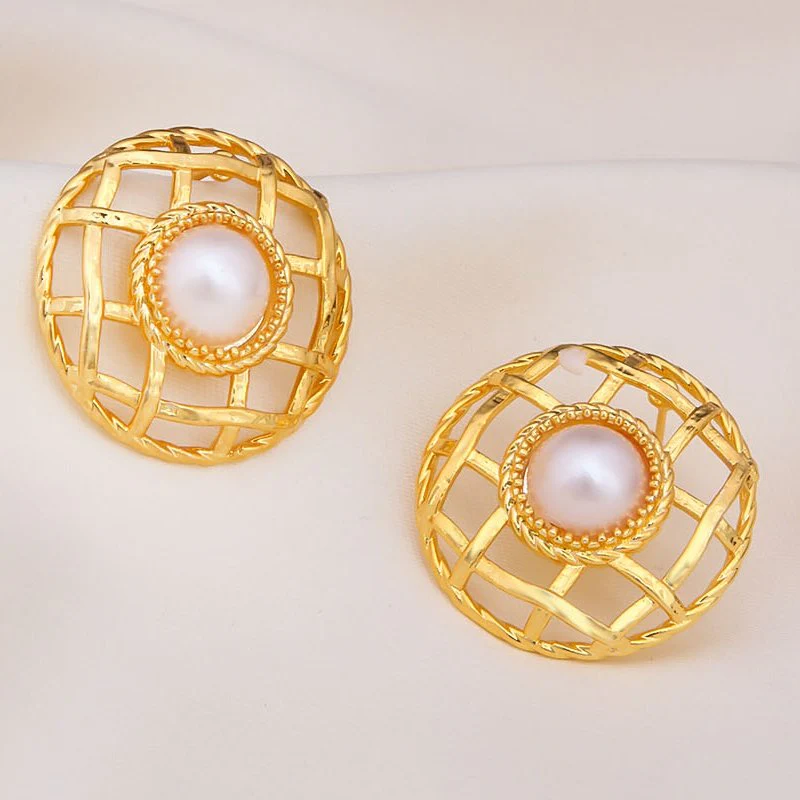 Boucles d'oreilles - Laiton plaqué or & perle - Image 2