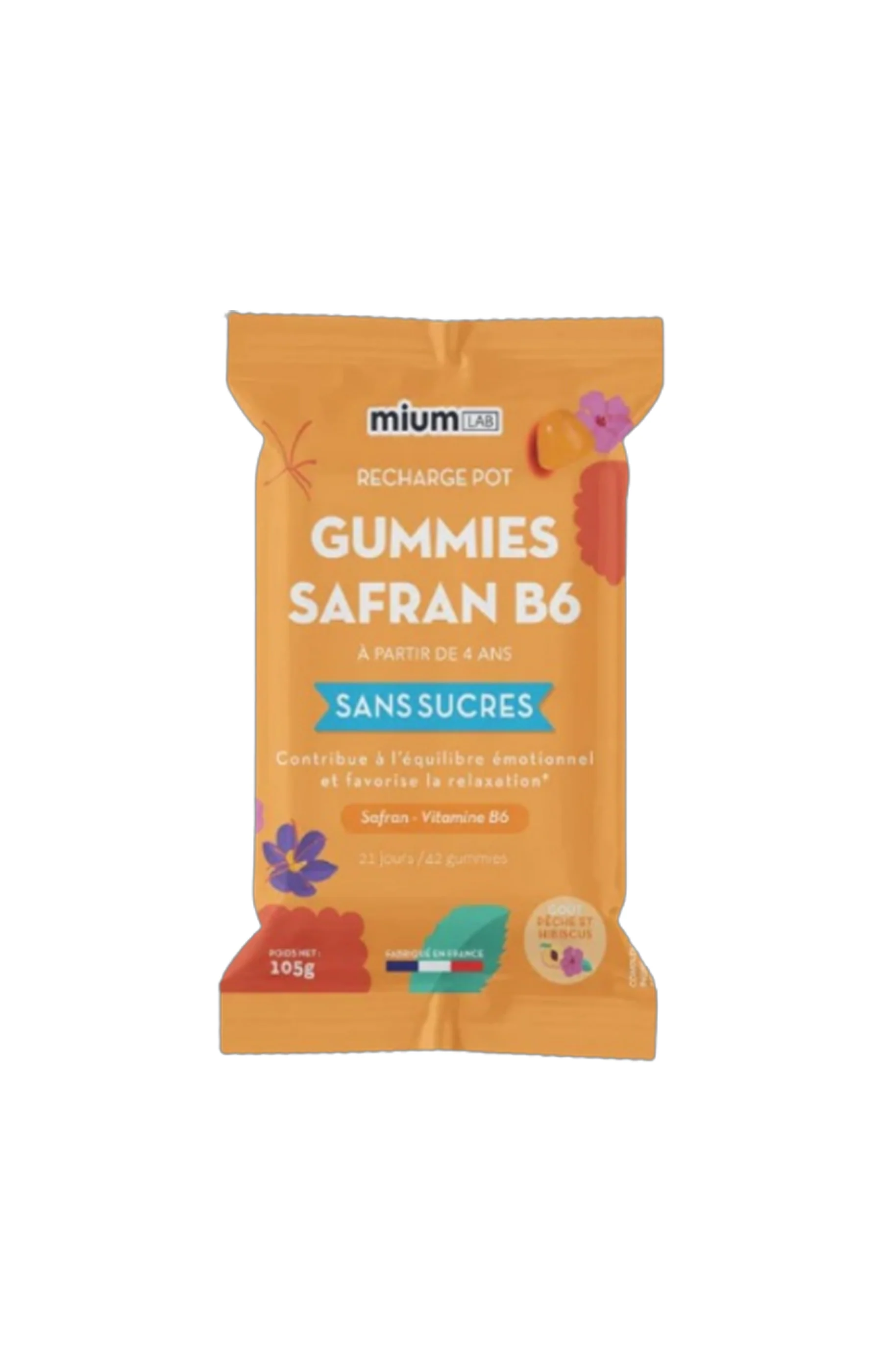 Recharge - Gummies Safran B6 - Equilibre émotionnel - Pêche & Hibiscus - 1 mois