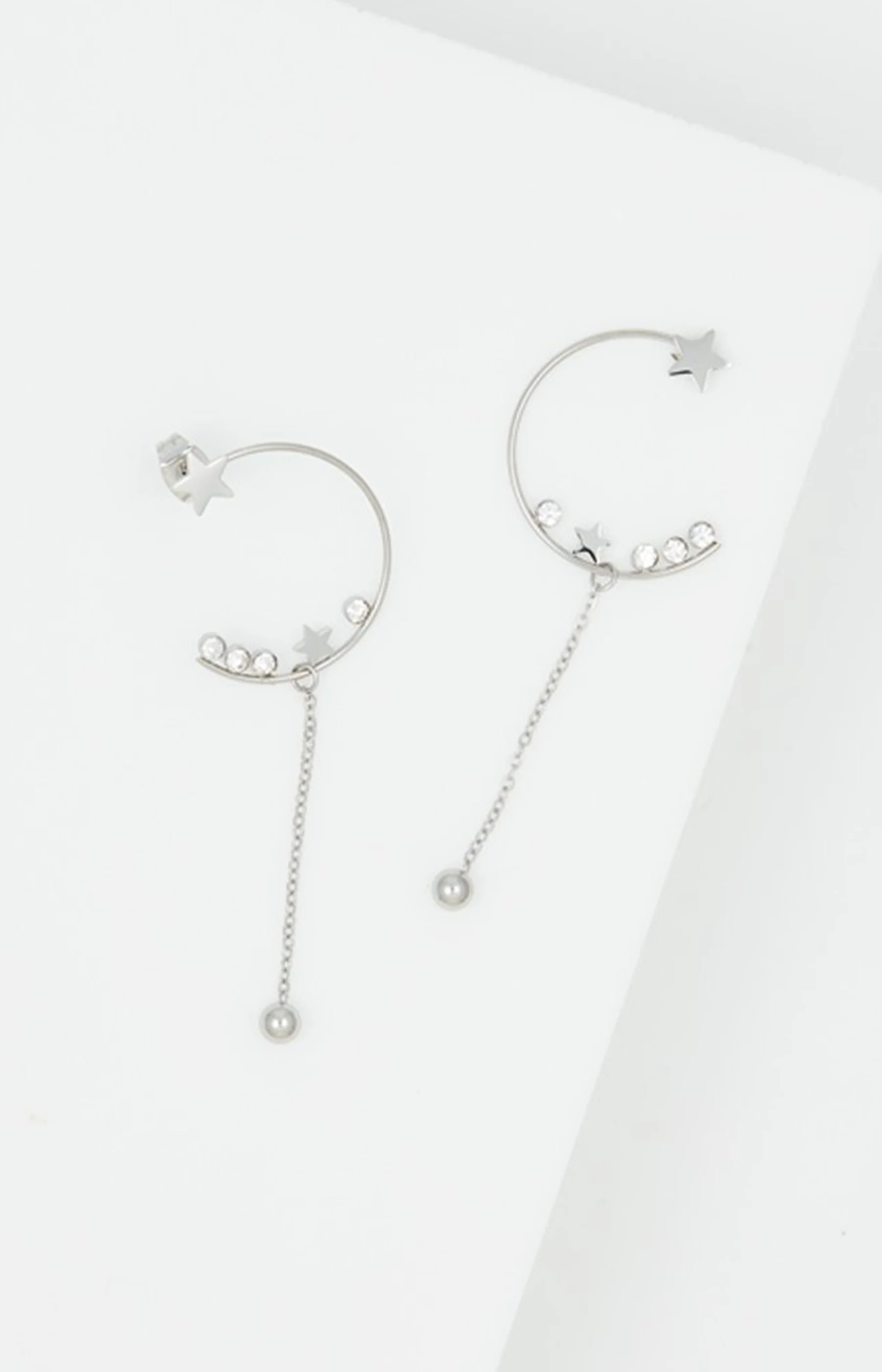 Boucles d’oreilles pendantes - Acier inoxydable & cirstaux - Argenté