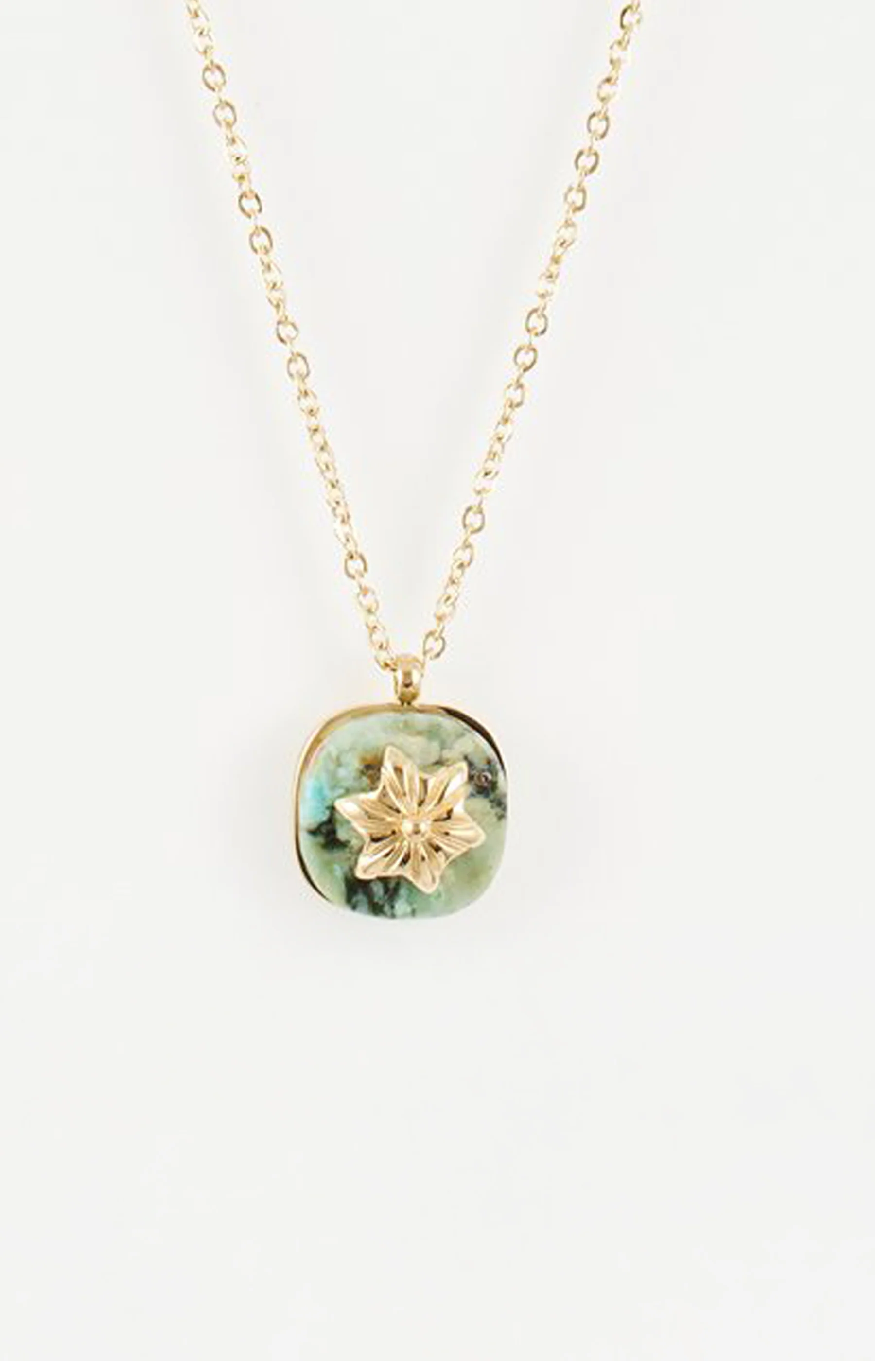 Collier court – Acier inoxydable - Doré & turquoise - Image 2