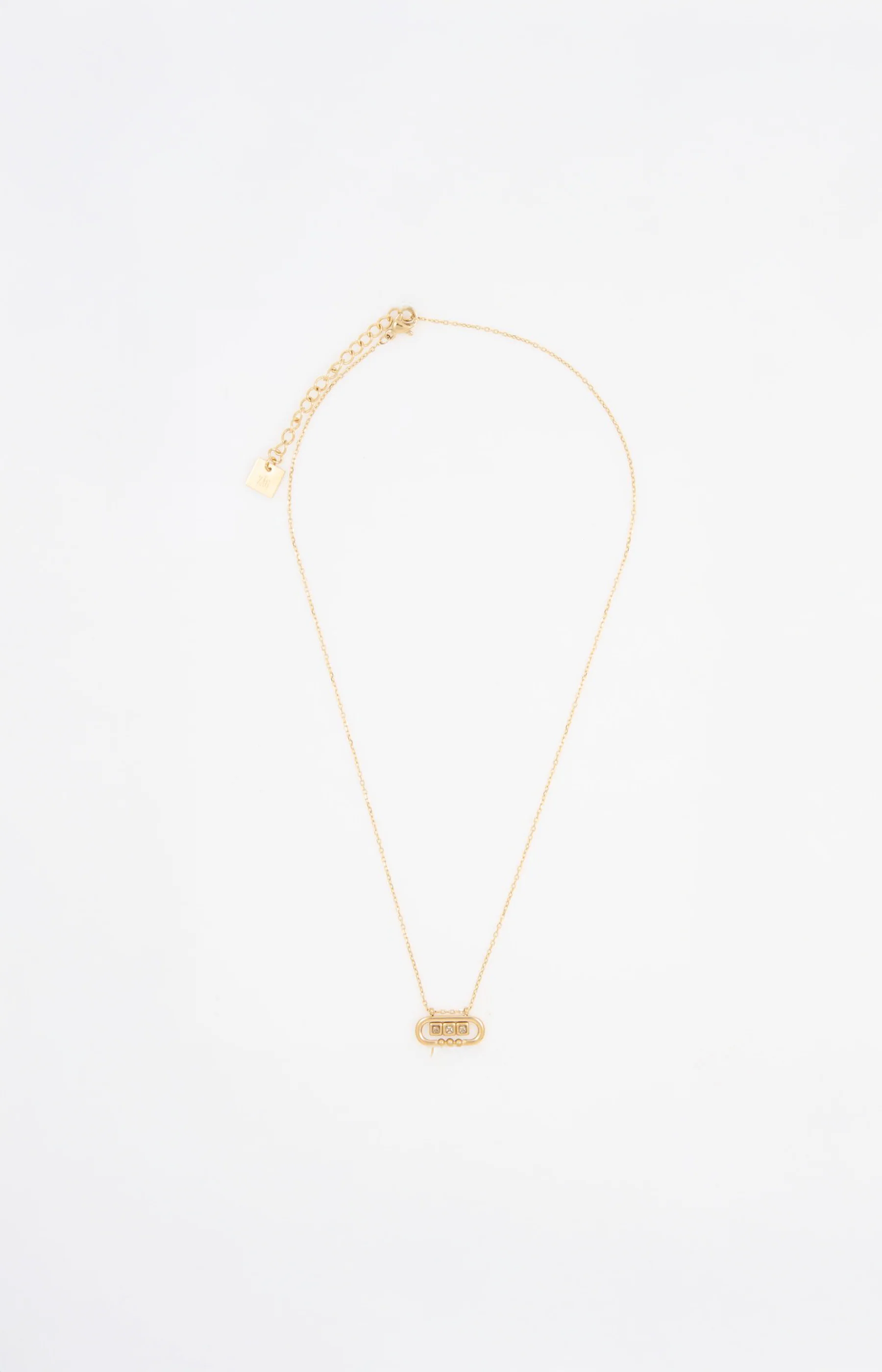 Collier - Acier inoxydable & zirconiums - Doré