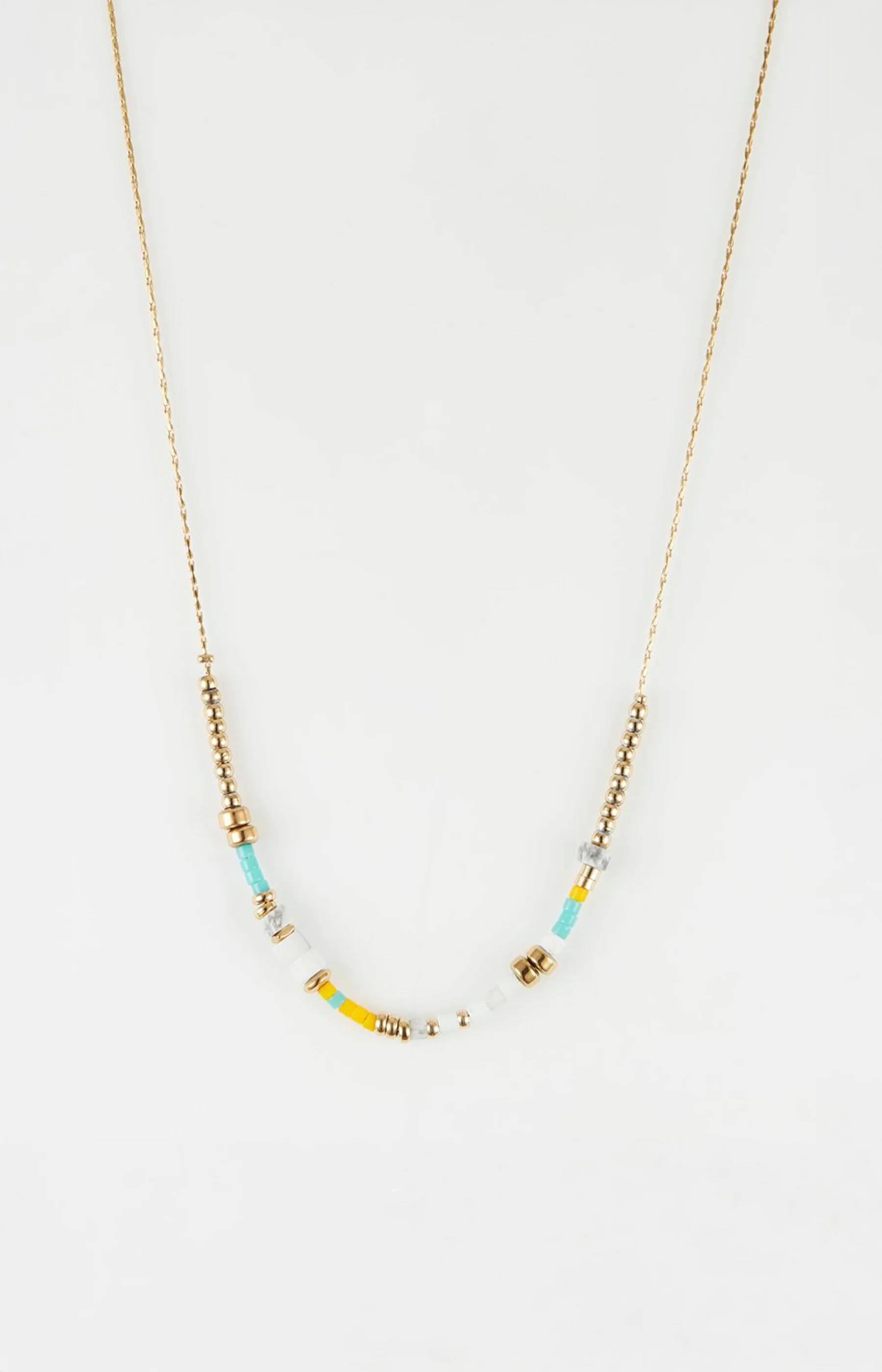 Collier chaîne perles- Acier inoxydable - Doré, bleu, jaune & blanc