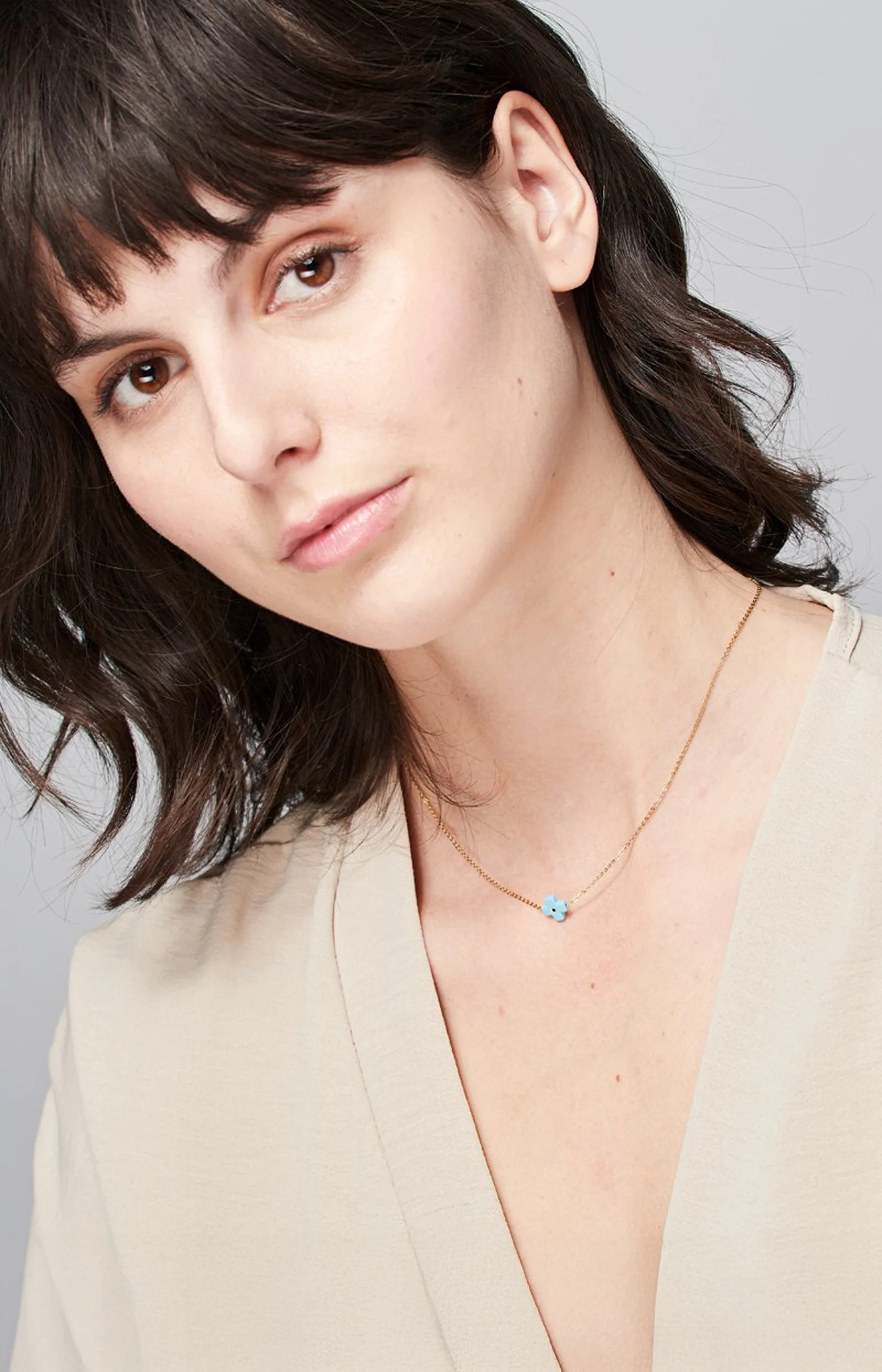 Collier pendentif - Acier inoxydable - Doré & bleu clair - Image 2