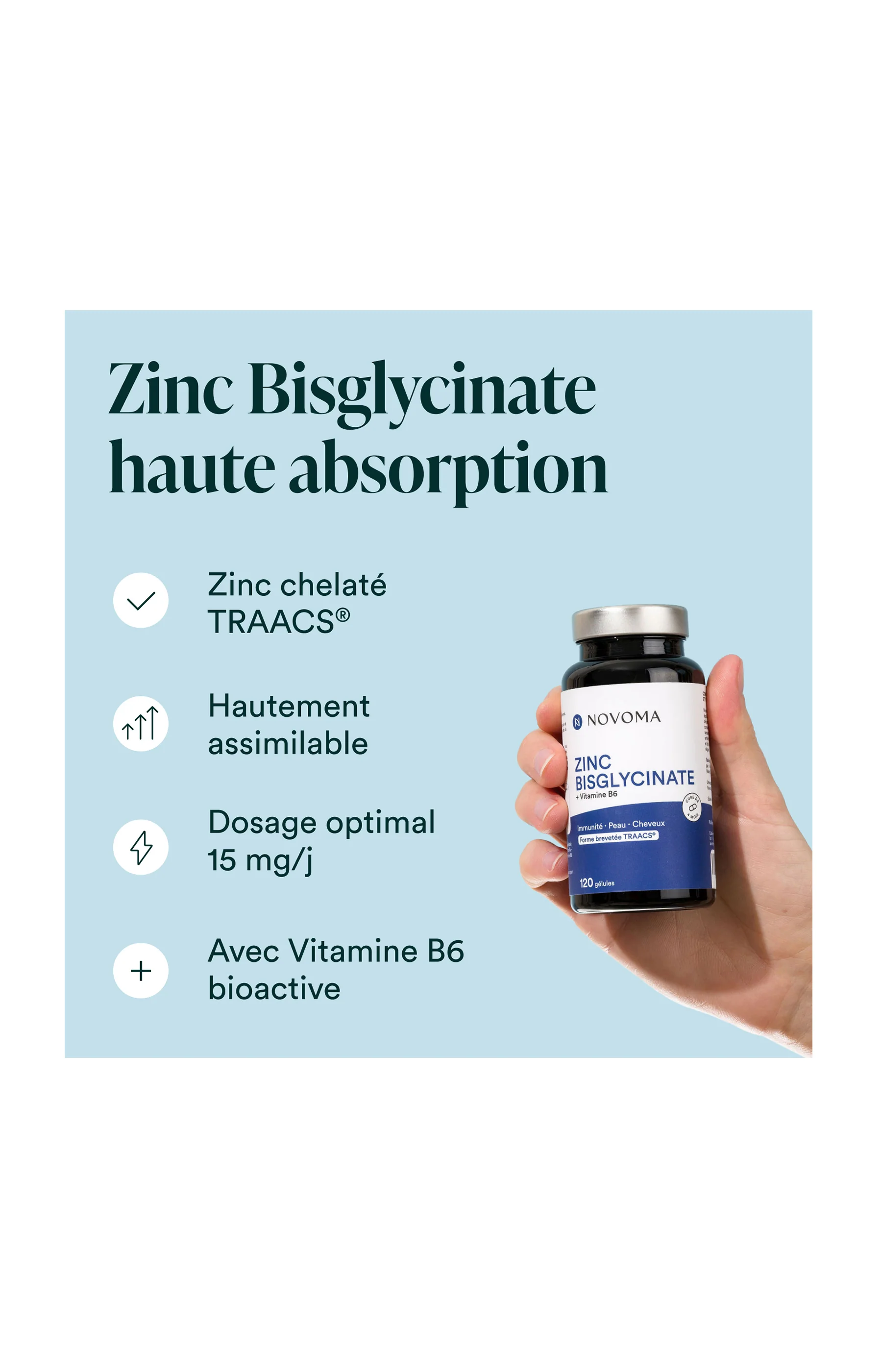 Zinc Bisglycinate - Immunité, peau & cheveux - 2 mois - Image 3